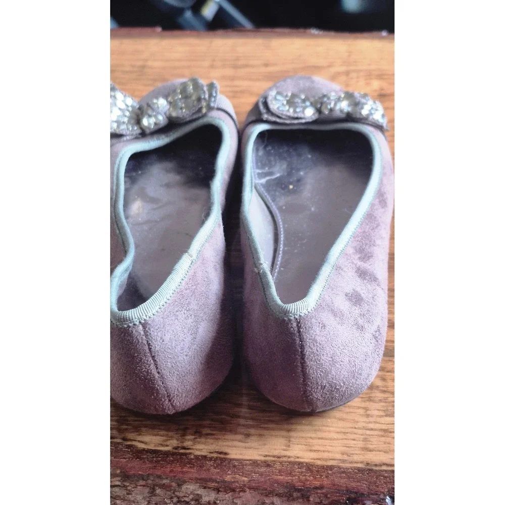 Alfani Ballet Flats 6.5M Taupe‎ Suede Crystal Bow Slip On Chic Dressy Casual